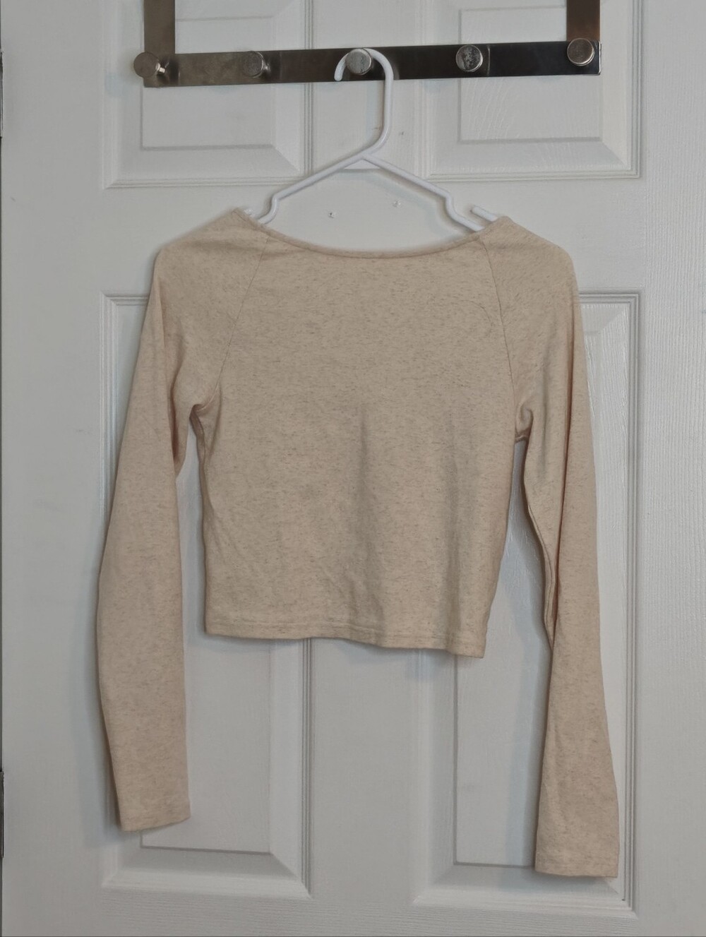 Aerie Reversible Long Sleeve Open Back Cotton Crop Top Oatmeal Neutral Size S